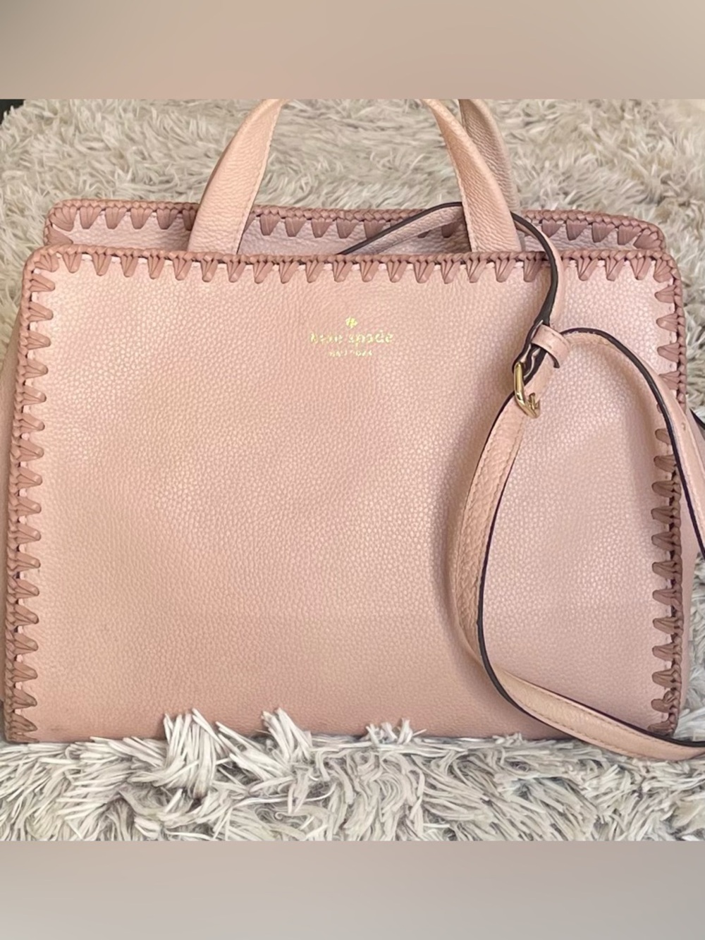 kate spade Blush Pink Pebbled Leather Tote with Top Handles